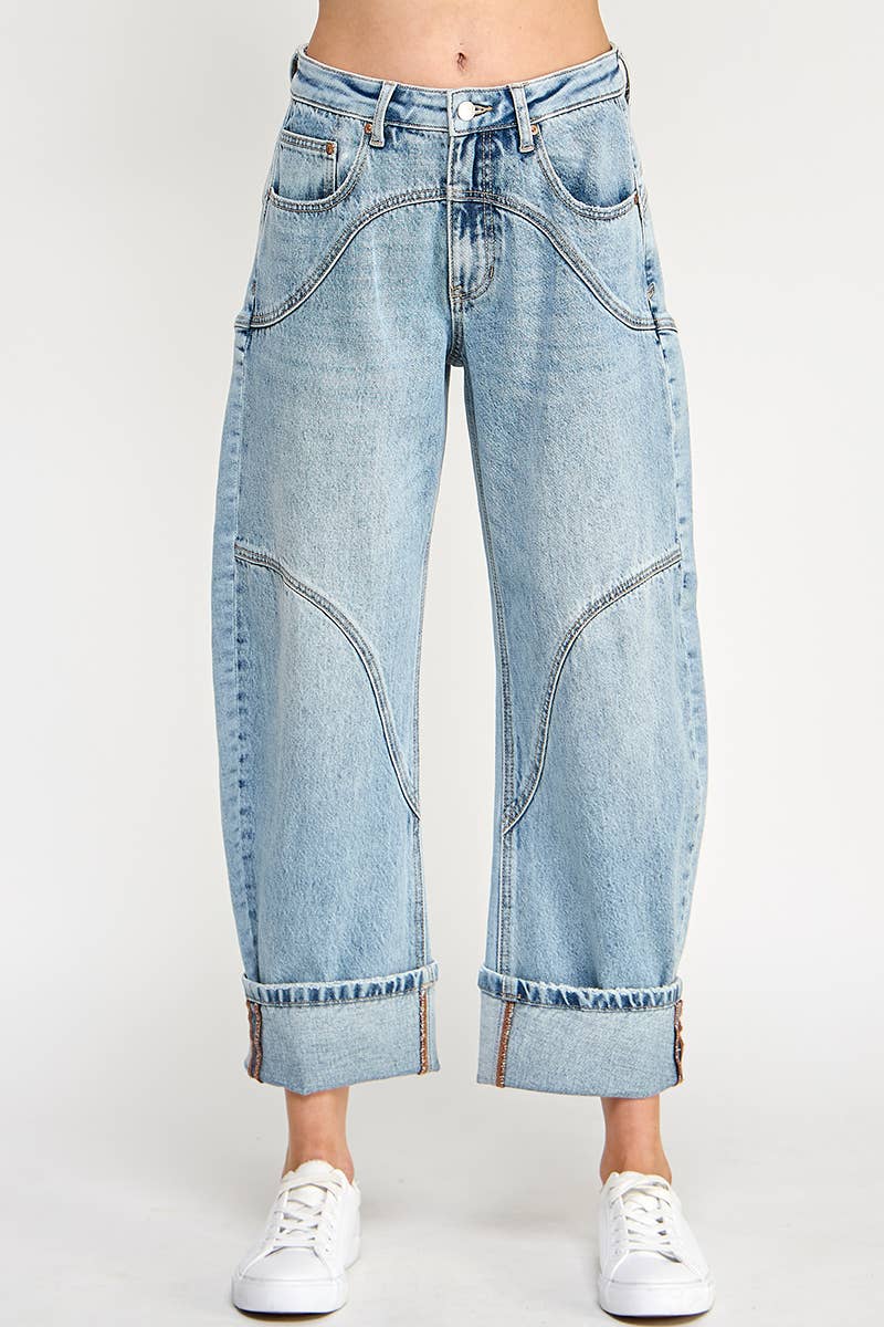 Saige Denim - HIGH RISE BARREL WIDE CUFF WITH STRETCH