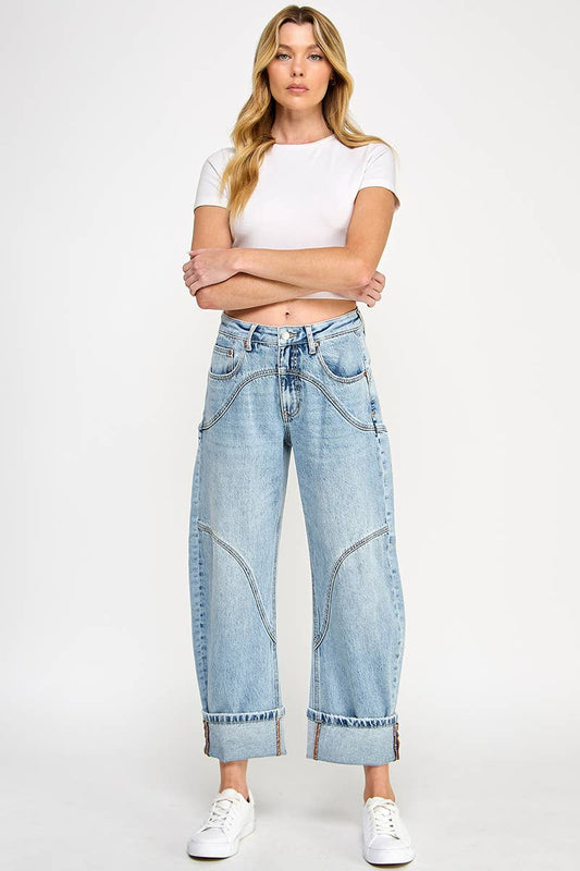 Saige Denim - HIGH RISE BARREL WIDE CUFF WITH STRETCH