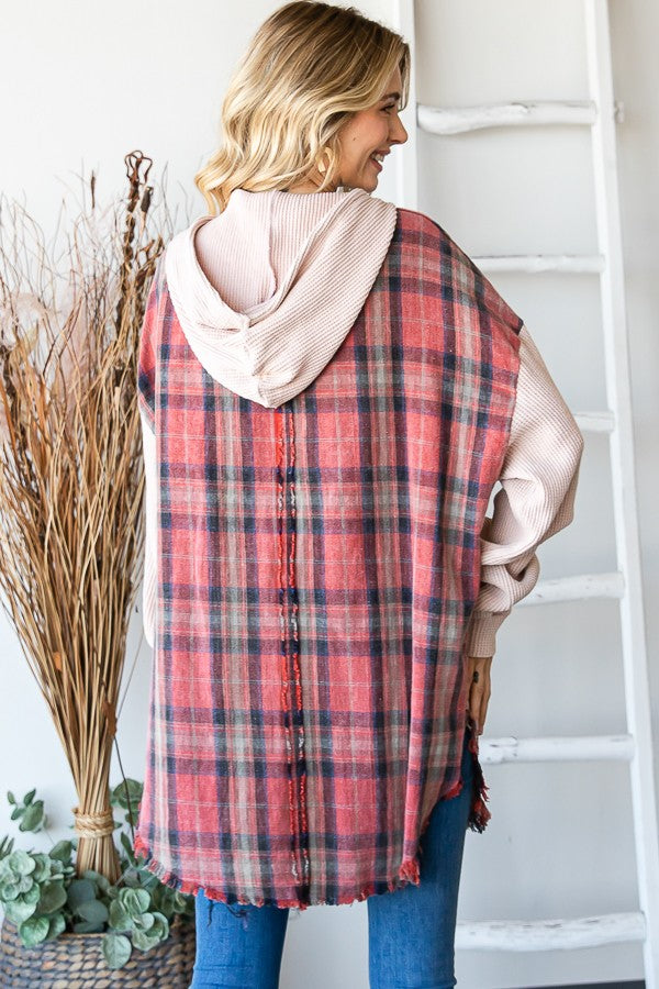 Mineral Washed Plaid Long Hoodie