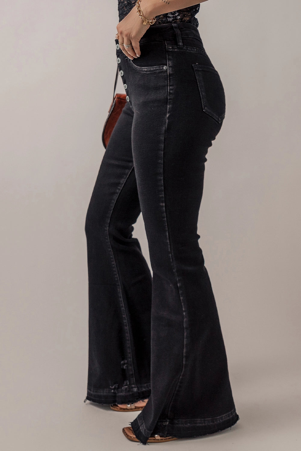 Button Front Flare Jeans