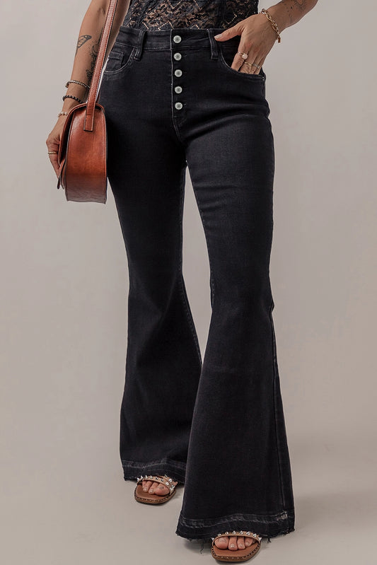 Button Front Flare Jeans